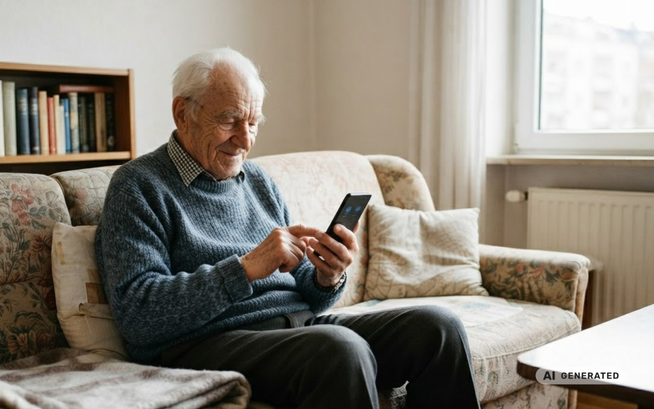 Pflegebedürftiger unterschreibt den Leistungsnachweis digital auf dem Mobilgerät.