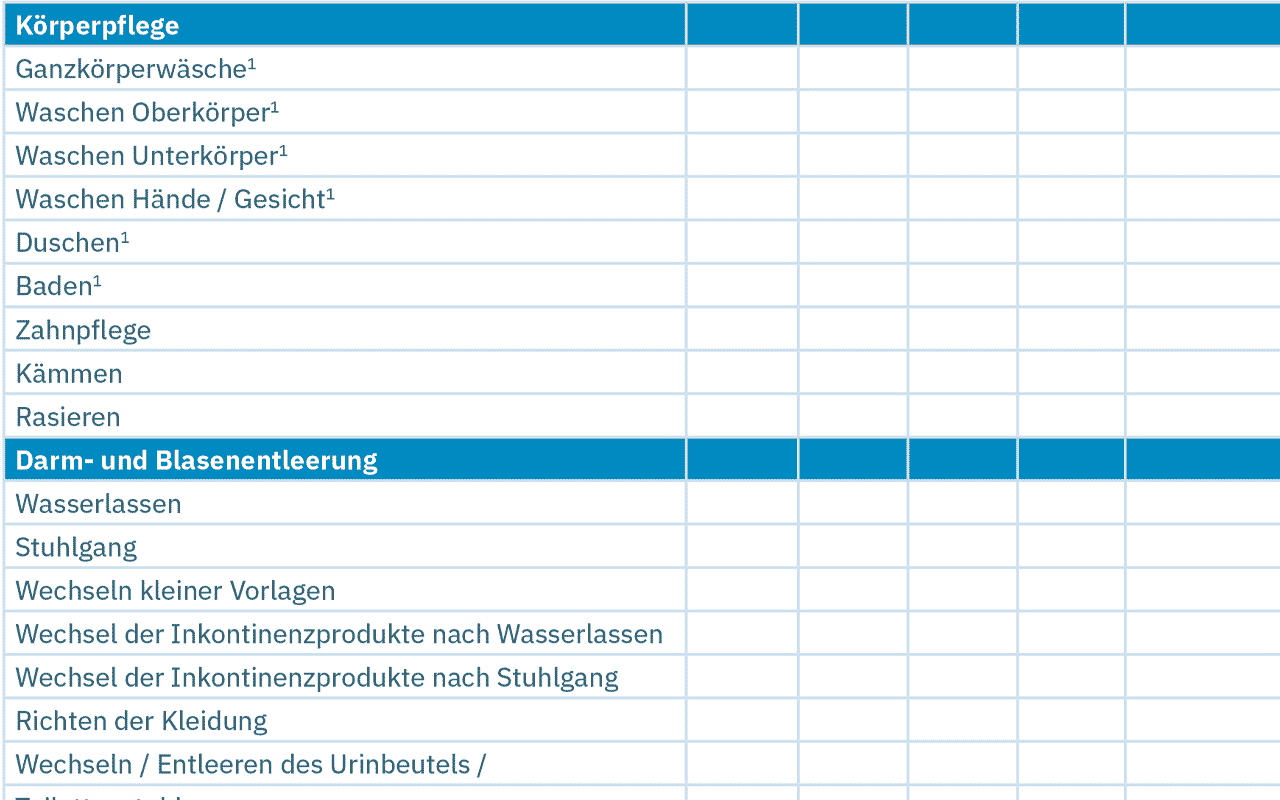 Pflegetagebuch Bereiche Pflegetagebuch Bereiche